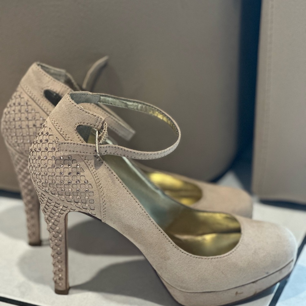 Beige High Heels with Ankle Strap